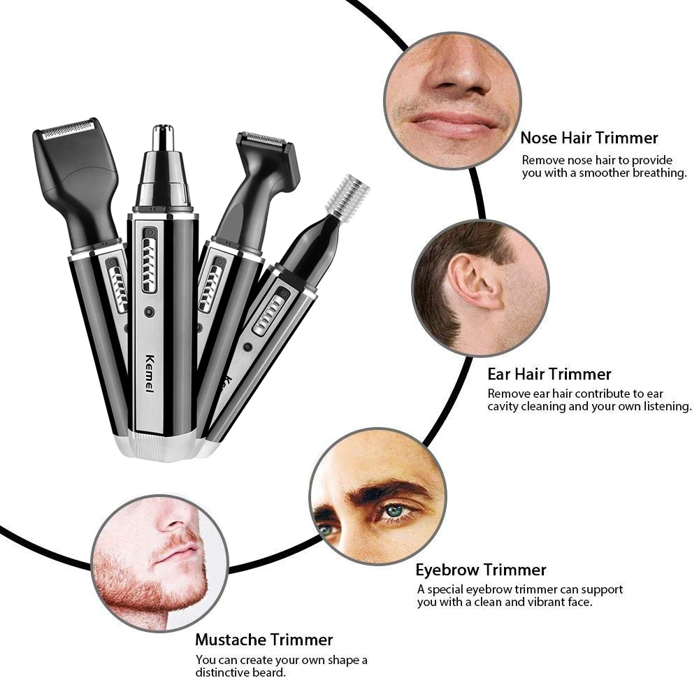 Kemei 4 in 1 trimmer for men E - Men'S Grooming Nose Hair Trimmer ulasan dan harga
